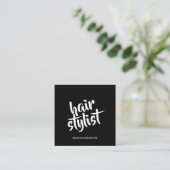 Moderner Friseur-Script Schwarz-Weiß-QR-Code  Quadratische Visitenkarte (Stehend Vorderseite)