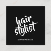 Moderner Friseur-Script Schwarz-Weiß-QR-Code  Quadratische Visitenkarte (Vorderseite)