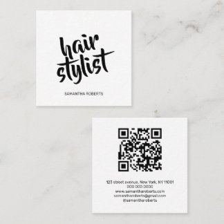 Moderner Friseur-Script weiß schwarzer QR-Code Quadratische Visitenkarte