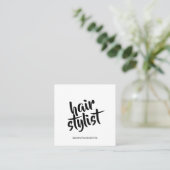 Moderner Friseur-Script weiß schwarzer QR-Code  Quadratische Visitenkarte (Stehend Vorderseite)