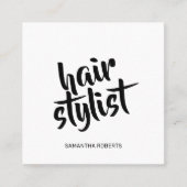 Moderner Friseur-Script weiß schwarzer QR-Code  Quadratische Visitenkarte (Vorderseite)