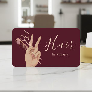 Moderner Friseur-Stylist Burgund Rosen Gold Visitenkarte