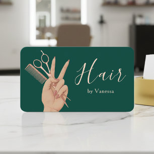 Moderner Friseur-Stylist Grün-Rosa-Gold Visitenkarte