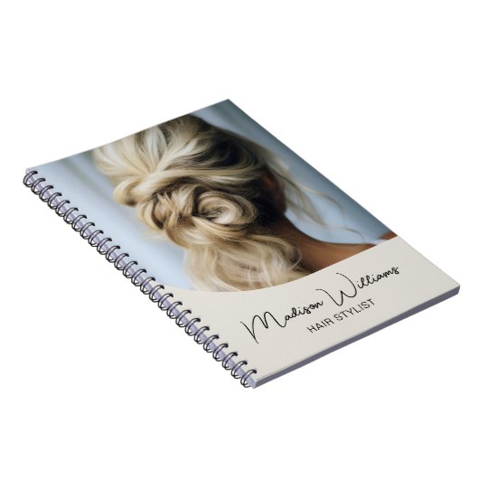 Moderner Friseur Stylist Salon Custom Foto Script Notizblock (Rechte Seite)