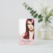 Moderner Friseur Stylist Salon Foto QR Rosa Visitenkarte (Stehend Vorderseite)