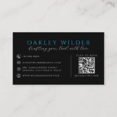 Moderner Friseur-Stylist Schwarz-Blauer QR-Code Visitenkarte (Rückseite)