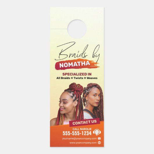 Moderner Friseursalon Braid Stylist Türanhänger (Vorderseite)