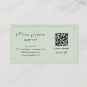 Moderner Friseursalon-Foto-QR-Code Sage Green Visitenkarte (Rückseite)