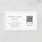Moderner Friseursalon-Foto-QR-Code Weiß Visitenkarte (Rückseite)