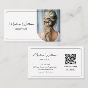 Moderner Friseursalon-Foto-QR-Code Weiß Visitenkarte