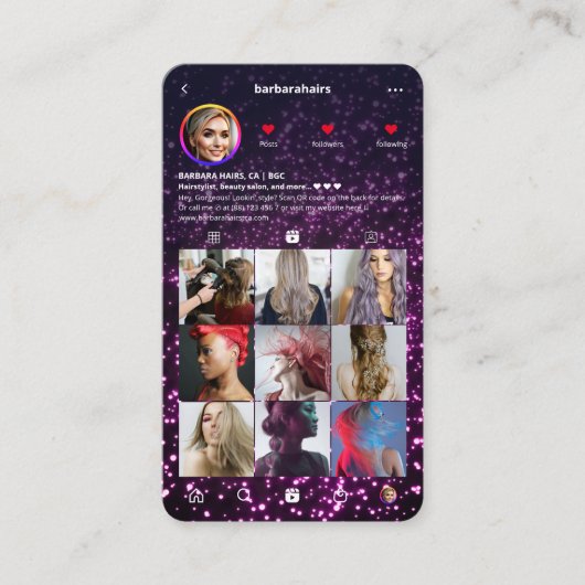 Moderner Friseursalon Instagram Glitzer Pink Visitenkarte (Vorderseite)