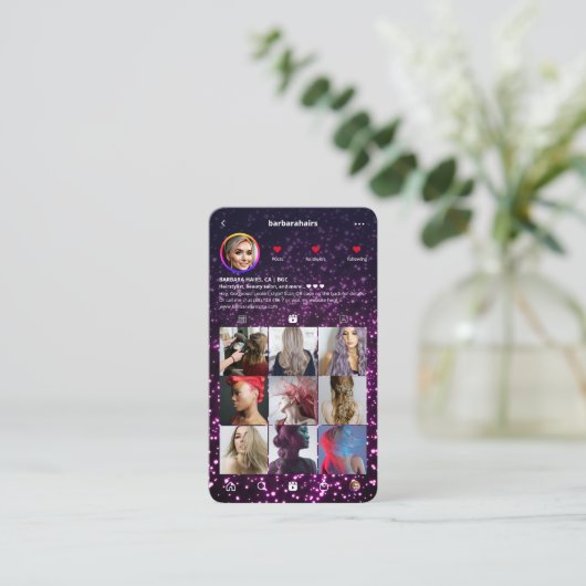 Moderner Friseursalon Instagram Glitzer Pink Visitenkarte (Stehend Vorderseite)