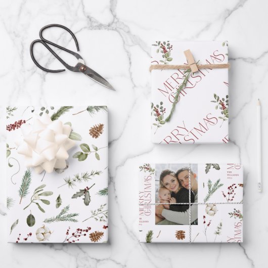 Moderner froher Weihnachts-Foto Grünen Urlaub Geschenkpapier Set (Vorderseite)