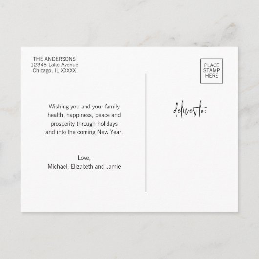 Moderner froher Weihnachts-Gnome-Urlaub Postkarte (Rückseite)