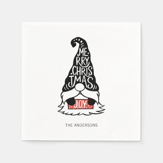 Moderner froher Weihnachts-Gnome-Urlaub Serviette (Vorderseite)