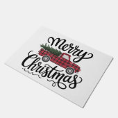 Moderner froher Weihnachts Red Buffalo Karierter L Fußmatte (Schrägansicht)