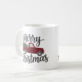 Moderner froher Weihnachts Red Buffalo Karierter L Kaffeetasse (Vorderseite Links)