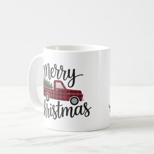 Moderner froher Weihnachts Red Buffalo Karierter L Kaffeetasse (Vorderseite Links)