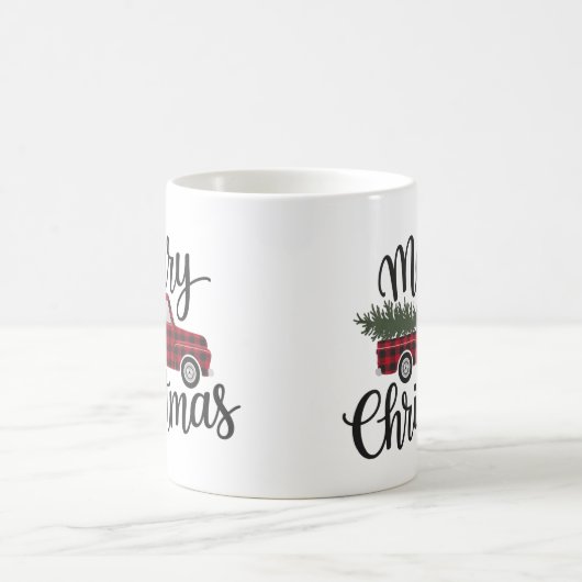 Moderner froher Weihnachts Red Buffalo Karierter L Kaffeetasse (Mittel)