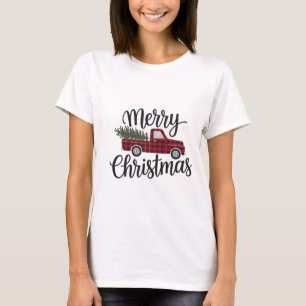 Moderner froher Weihnachts Red Buffalo Karierter L T-Shirt