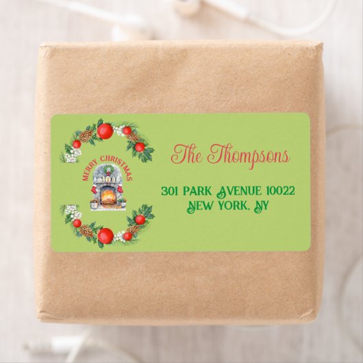 Moderner froher Weihnachts Rot grüner Feuerplatz K (Insitu)