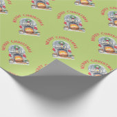 Moderner froher Weihnachts Rot grüner Kamin Geschenkpapier (Ecke)