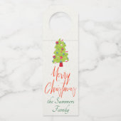Moderner froher Weihnachtsbaum Flaschenanhänger (Vorderseite)