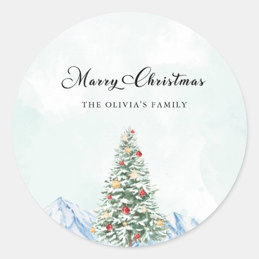 Moderner froher Weihnachtsbaum Runder Aufkleber (Vorderseite)