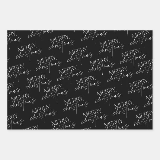 Moderner froher Weihnachtsbaum Schwarz-weiß Geschenkpapier Set (Vorderseite)