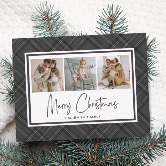 Moderner froher Weihnachtsklassiker Grauer Kariert Feiertagskarte