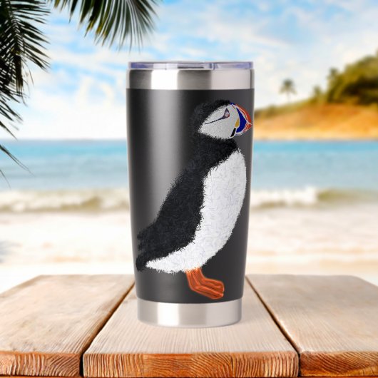 Moderner fröhlicher Papageientaucher Thermobecher (Strand (gedreht))
