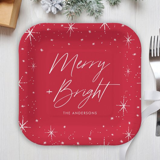 Moderner, fröhlicher und heller Script Red Holiday Pappteller