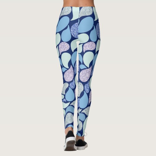 Moderner Frosty Glitzern Paisley Pattern Blue Leggings (Rückseite)