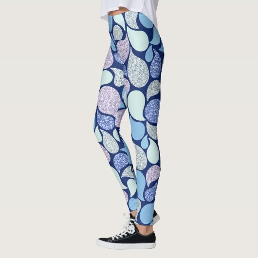Moderner Frosty Glitzern Paisley Pattern Blue Leggings (Links)