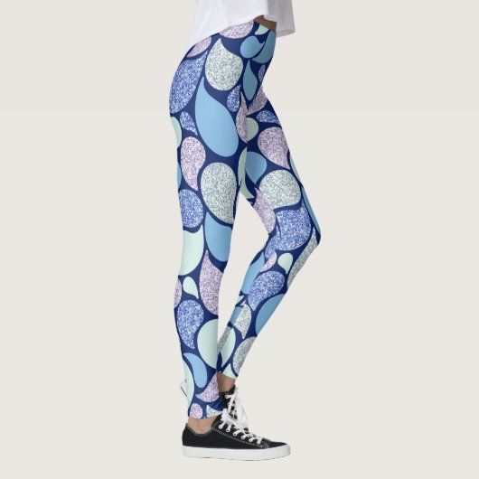 Moderner Frosty Glitzern Paisley Pattern Blue Leggings (Rechts)