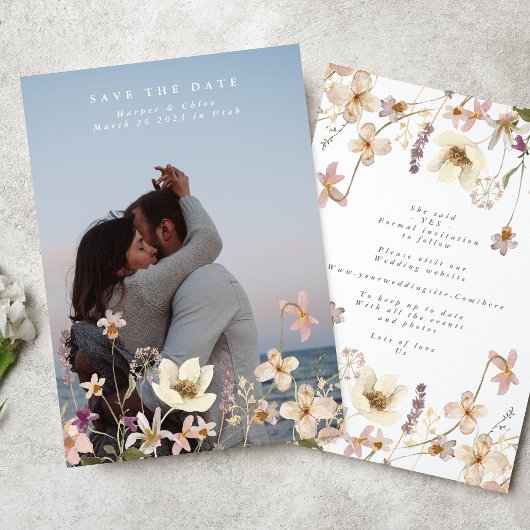 Moderner Frühling Elegante Wildblume Boho Foto Save The Date