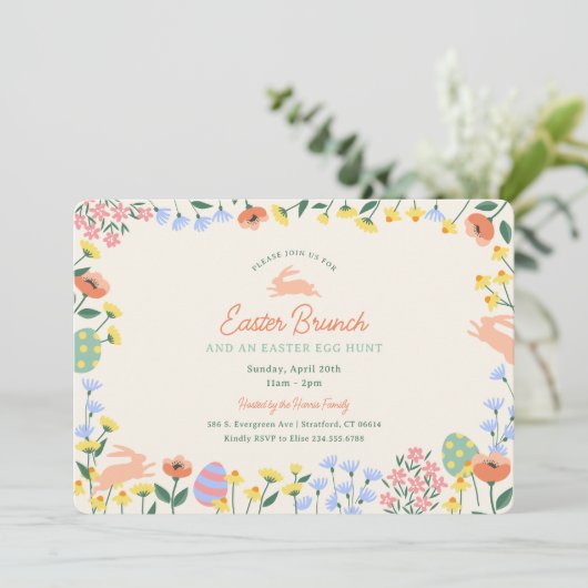 Moderner Frühlingsbrunch Einladung (Stehend Vorderseite)