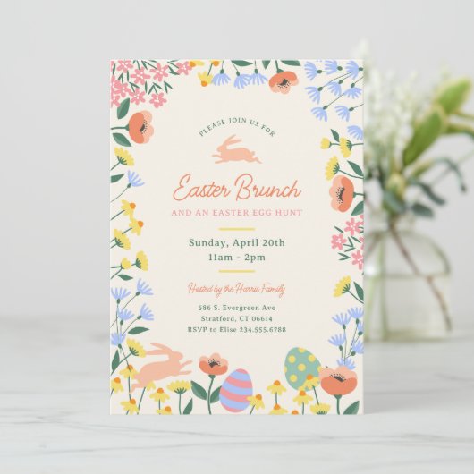Moderner Frühlingsbrunch Einladung (Stehend Vorderseite)