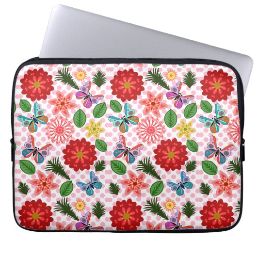 Moderner Frühlingsgarten Schmetterling Floral Laptopschutzhülle (Vorderseite)