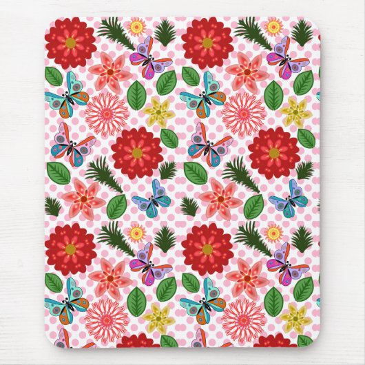 Moderner Frühlingsgarten Schmetterling Floral  Mousepad (Vorne)