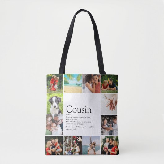 Moderner Fun 12 Foto Collage Cousin Definition Tasche (Vorderseite)