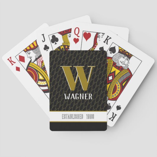 Moderner Fun Black Monogram Year Maßgeschneiderter Spielkarten (Rückseite)