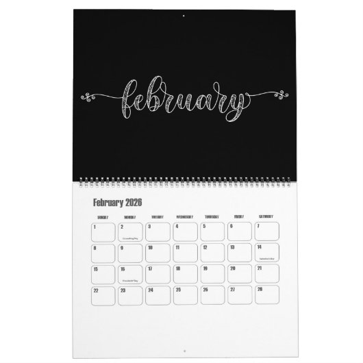 Moderner Funky Black and White Calendar Kalender (Feb 2026)