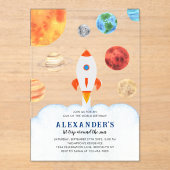 Moderner Galaxy Planets Space Rocket Kindergeburts Acryleinladungen (Vorderseite)