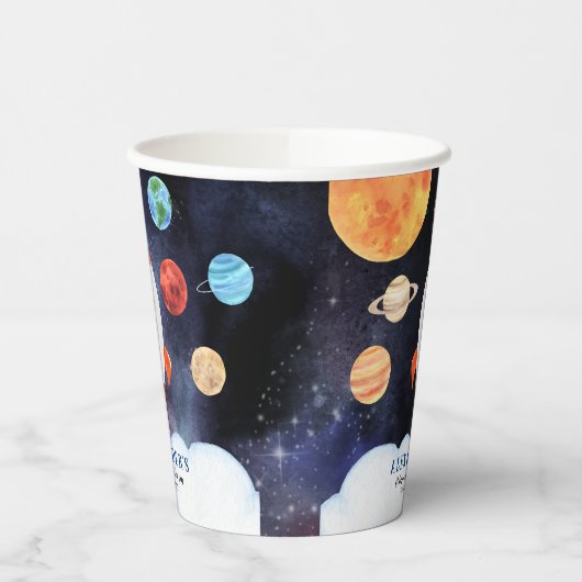 Moderner Galaxy Planets Space Rocket Kindergeburts Pappbecher (Links)