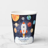 Moderner Galaxy Planets Space Rocket Kindergeburts Pappbecher (Vorderseite)