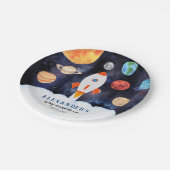 Moderner Galaxy Planets Space Rocket Kindergeburts Pappteller (Schrägansicht)