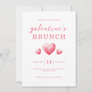 Moderner Galentine's Day Brunch mit rosa Herzen Einladung