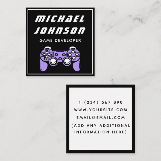 Moderner Game Developer Designer Schwarz-weiß Tren Quadratische Visitenkarte (Vorne/Hinten)