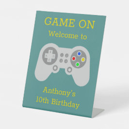 Moderner Gamer jeden Alters Geburtstagsparty Willk Sockelschild